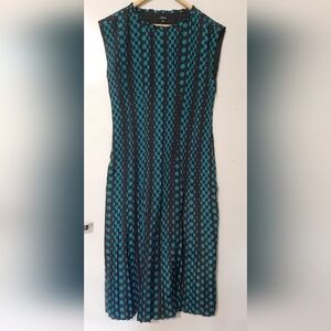 Vintage J. Peterman black & teal polka dot pleated dress
